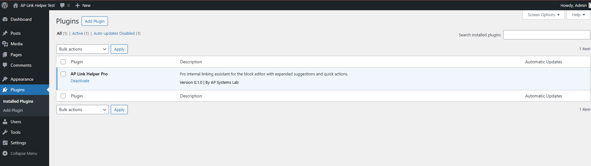 Plugin settings for AP Internal Linking Helper Pro